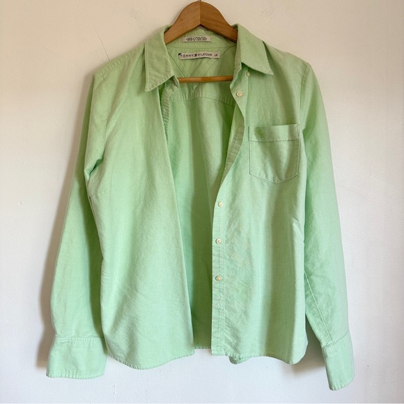 TOMMY HILFIGER 100% Cotton Relaxed Fit Button Down Classic Shirt Light Green S-L - Picture 5 of 7